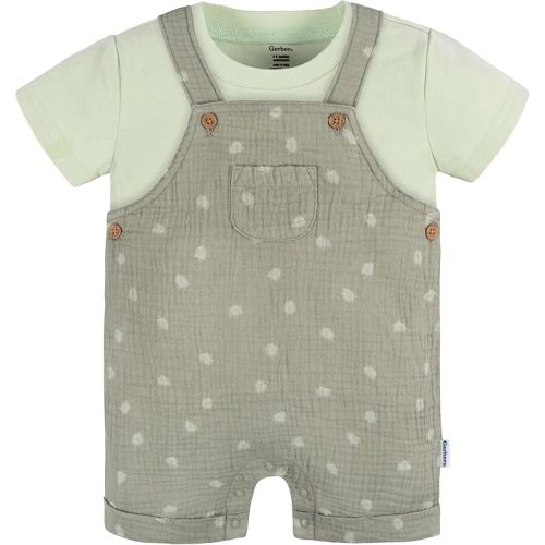 Gerber Unisex Baby Gauze Overall Romper and T-Shirt Set