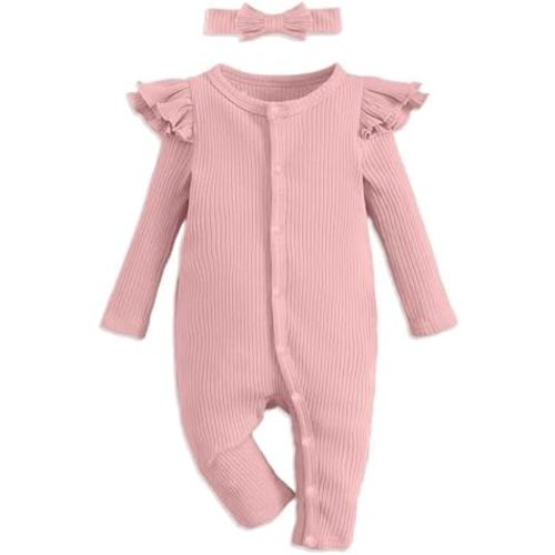 OPAWO Newborn Sleepers Baby Girl Onesie Long Sleeve Ribbed Knit Romper Newborn Photography Outfits Girl Coming Home Outfit