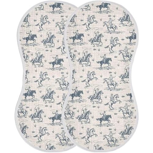 Cowboys Horse Western Baby Muslin Burp Cloths Set of 2 Vintage West Desert Muslin Washcloths American Wild Milk Spit Up Rags Soft Newborn Towel for Unisex Boys and Girls, 22 x 11 Inch