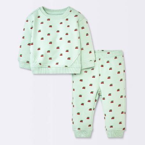 Baby 2pc Christmas Holiday Red Truck Fleece Sweatshirt and Jogger Pants Set - Cloud Island™ Mint Green