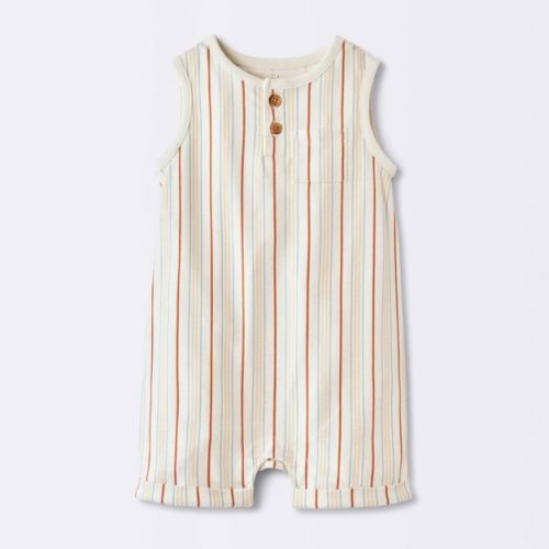 Baby Boys' Striped Henley Tank Romper - Cloud Island™ White Newborn