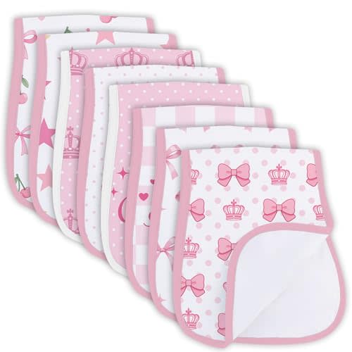 8 Pack Bows Burp Cloths Organic Cotton, Absorbent Baby Burp Cloths | Pink Baby Burping Cloth Boy Girl, Soft Burping Cloth Set for Feeding, New Mom Gifts for Newborns Essentials Gift Set, 19”x9”
