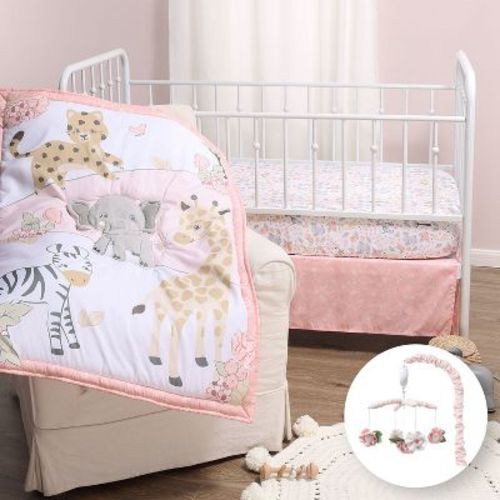 The Peanutshell Wildest Dreams Crib Bedding Set, 3pc to 12 Pc, Pink Animals for Girls