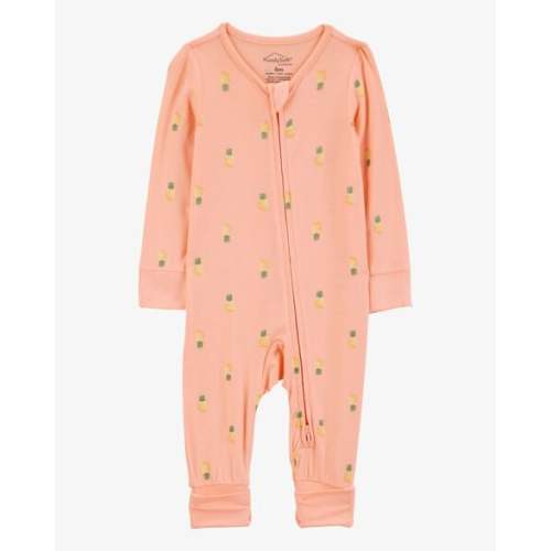 Baby Girl Pineapple Print 2-Way Zip PurelySoft Convertible Foot Sleep & Play Pajamas - Coral - Carter's | Carter's