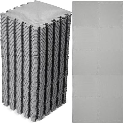 Nuanchu 60 PCS Kids Foam Puzzle Floor Mat Bulk - Solid Color Foam Play Mat with Borders Interlocking Multi Use Floor Rug for Children, 12 Inch(Gray)
