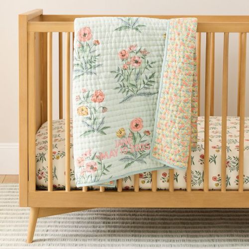 Pink Chicken Poppy Floral Baby Quilt