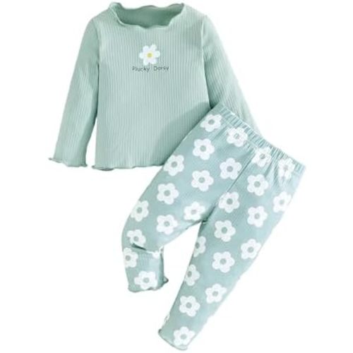Toddler Baby Girl Daisy Floral Rib Knit Long Sleeve Top and Pant Sets