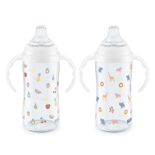 NUK Learner Cup, 8+ Months, Fun Fruits and Animals, Amazon Exclusive Collection, 10 Oz, Pack of 2, BPA-Free, Soft Spout, Spill Proof Sippy Cup