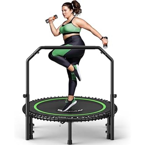 BCAN BT2 450/550LBS Mini Rebounder Trampoline for Adults with Bar, Fitness Trampoline with Bungees, Adjustable Handle, Stable & Quiet, Indoor Outdoor, Whole-Body Workout & Relaxation at Home-40IN/48IN