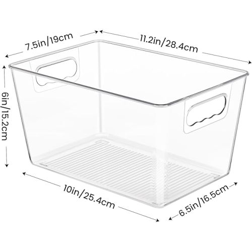YIHONG 6 Pack Clear Pantry Organizer Bins, Plastic Containers with Handle for Kitchen,Freezer,Cabinet,Closet,Bathroom Under Sink Storage