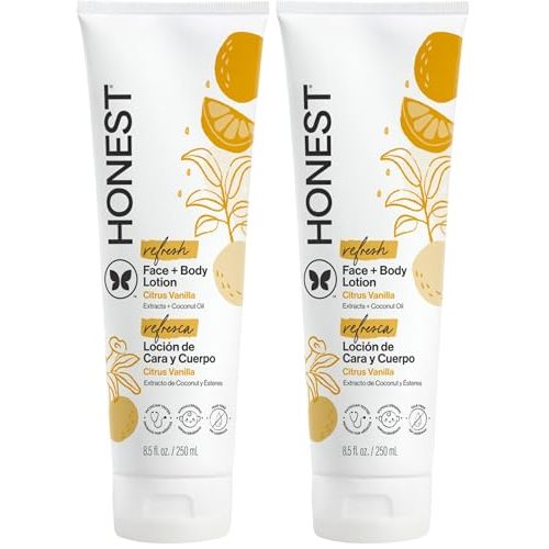 The Honest Company Hydrating Face and Body Lotion,Fast Absorbing,Naturally Derived Hypoallergenic,Citrus Vanilla Refresh,8.5 fl oz,(Pack of 2)