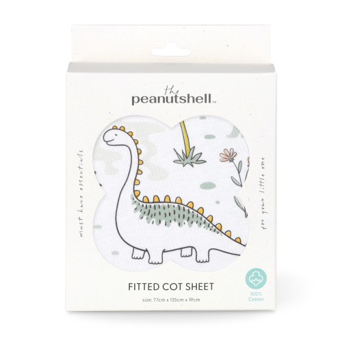 Peanut Shell Cot Fitted Sheet Dino Adventure