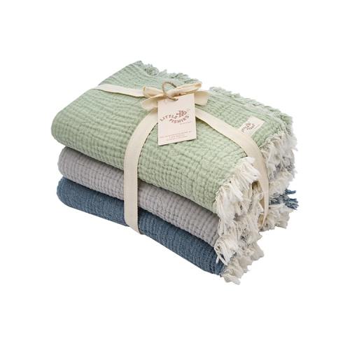 Little Fishies Gauze Receiving Blanket Set – 3 Pack – Natural / Beige / Warm Taupe – Sand Cloud