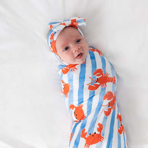 Crustacean Crew Swaddle & Luxe Bow Headband Set – Little Sleepies