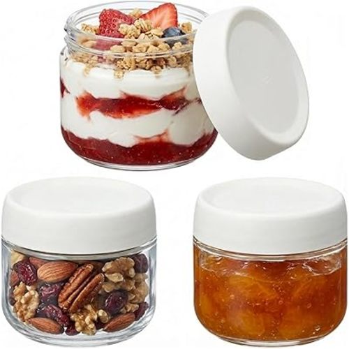Povinmos 3Pack Overnight Oats Containers with Lids,10oz Glass Jar with Scew Lid,Salad Dressing Fruit Veggies Sauce Snacks Meal Prep Food Containers,Spice Jars,Wide Mouth Storage Containers