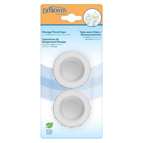 Dr. Brown's Wide-Neck Storage/Travel Caps for Anti-colic Options+ Baby Bottles, fits 9 oz/270 mL and 5 oz/150mL, BPA-Free, 2-Pack