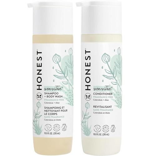 The Honest Company Fragrance Free Bundle for Sensitive Skin | 2-in-1 Cleansing Shampoo + Body Wash and Silicone Free Conditioner | Naturally Derived, Tear free, Hypoallergenic | 20 fl oz