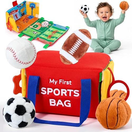 My First Sports Bag Baby Toys 0-12 Months, Soft Plush Sensory Rattle Ball