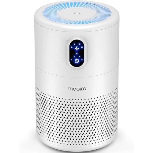 MOOKA Air Purifiers for Home Large Room up to 1076ft², H13 True HEPA Air Filter Cleaner, Odor Eliminator, Remove Smoke Dust Pollen Pet Dander, Night Light, B-D02L White