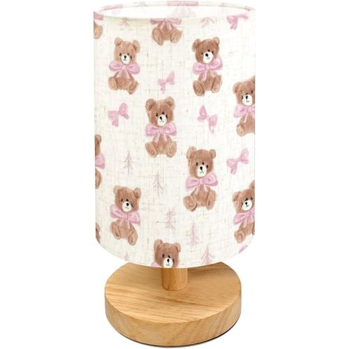Table Lamps for Bedroom watercolor hand drawn brown teddy bear pink bow tie white seamless Bedside Lamps Desk Lamp Table Lamp Night Light for Kids Nursery Living Room Office Dorm Room Decor