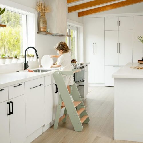 Comfy Cubs Kids Step Stool for Ages 3+, 3 Height Adjustable Toddler Tower for Kitchen Sink & Bathroom Access - Sage