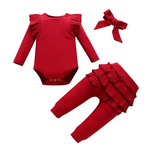 Curenmufel Baby Going Home Outfit Girl Winter Newborn Outfit Baby Girl Going Home Hospital Clothes Romper Pants Infant Clothing Set 0 3 6 9 12 18 24 Months (Wine,3-6 Months)