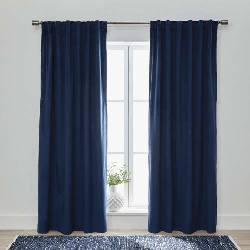 Better Homes & Gardens Dutch Velvet Navy Solid Rod Pocket 100% Blackout Curtain, 52" x 84"