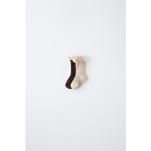TWO-PACK OF LACE SOCKS - Ecru / Brown | ZARA United States