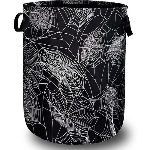 Spider Web Laundry Hamper Funny Halloween Laundry Basket With Handles Foldable Oxford Cloth Colorful Tote Bag Clothes Toy Storage Bucket 18.9" x 16.5" For Bathroom/Laundry/Bedroom