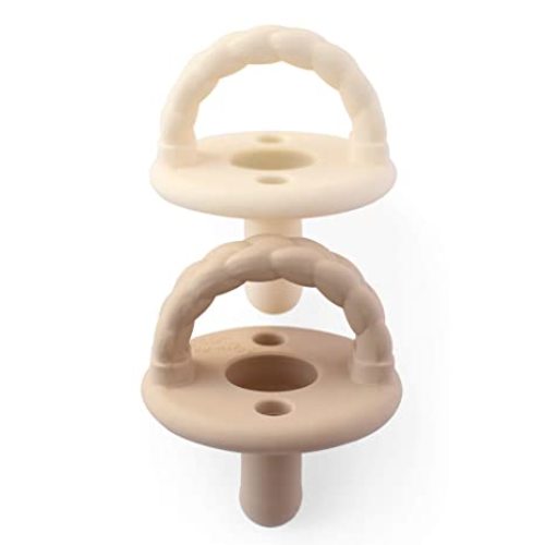 Itzy Ritzy Sweetie Soother Pacifier Set of 2 - Silicone Newborn Pacifiers with Collapsible Handle & Two Air Holes for Added Safety; Set of 2 in Buttercream & Toast, Ages Newborn & Up - 1 Count (Pack of 1)