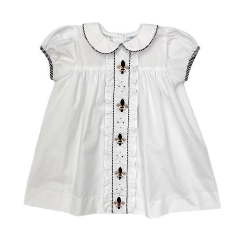 Lulu Bebe Fleur De Lis Embroidered Dress-White