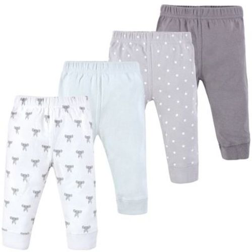 Hudson Baby Basics Infant Boys Comfy Cotton Pants 4-Pack, Gentle Elephant, 0-3 Months