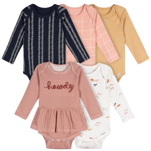 Gerber Baby Girls' 5-Pack Long Sleeve Bodysuits, Horses, 0-3 Months