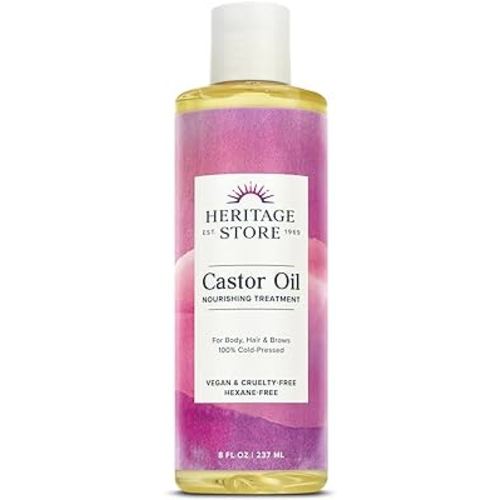 HERITAGE STORE Castor Oil Nourishing Hair Treatment - Deep Hydration for Healthy Hair Care, Skin Care, Eyelashes and Brows, Castor Oil Packs - Cold Pressed, Hexane Free, Vegan, 60-Day Guarantee, 8oz