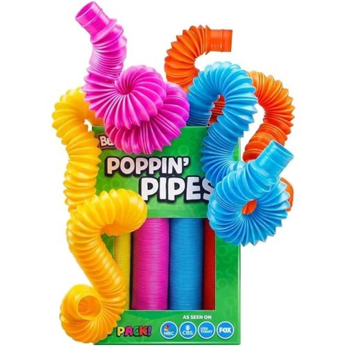 BUNMO Pop Tubes - Sensory Toys - Fidget Toys - Imaginative Play & Stimulating Creative Learning - Hours of Fun for Kids - Tons of Ways to Play - Non-Mouthable Toy 3+ - 4 Pack Large