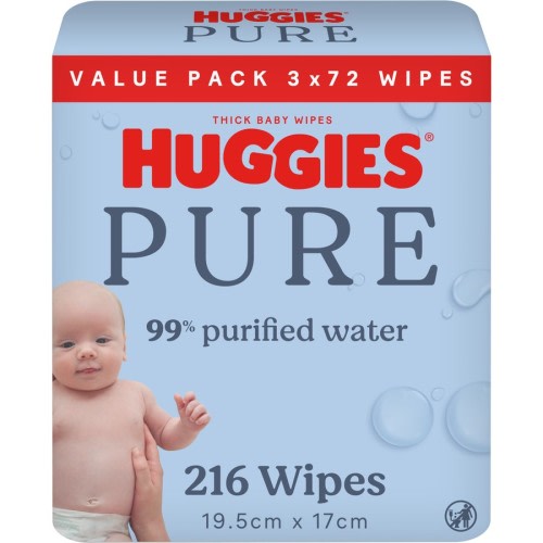 Huggies Pure 99% Purified Water Baby Wipes 216 Pack