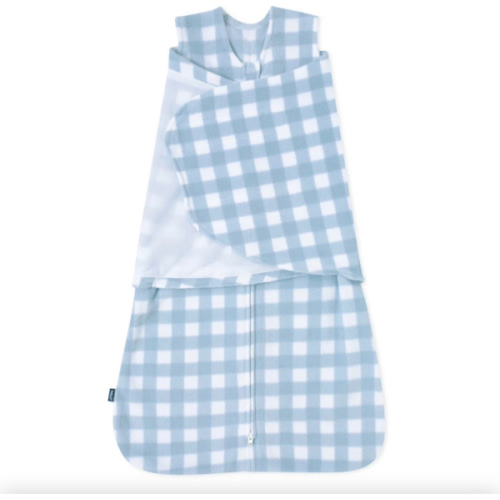 Blue Gingham Micro-Fleece Swaddle Newborn | HALO