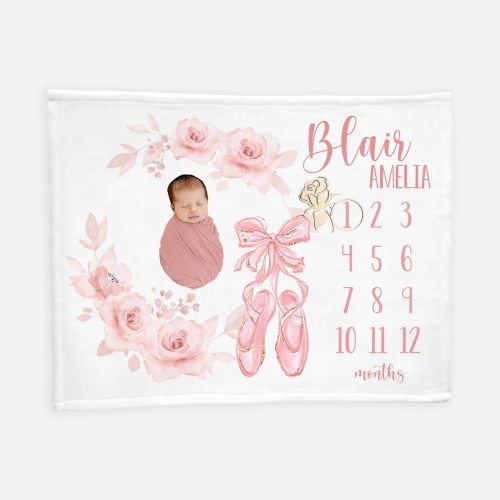 Ballet Baby Milestone Blanket, Ballerina Baby Milestone Blanket, Dancer Monthly Baby Blanket, Roses Baby Girl Blanket G28
