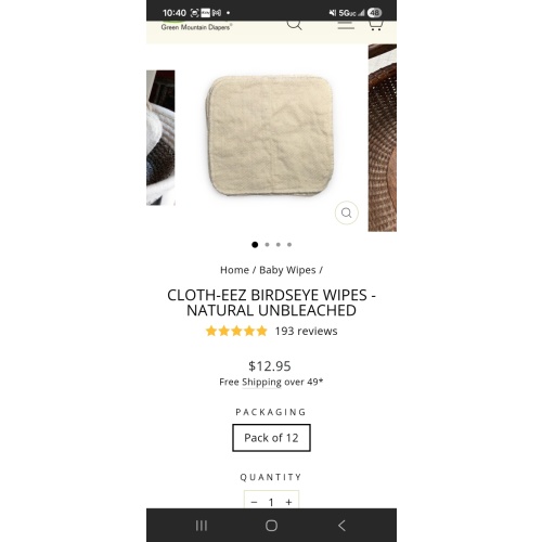 Cloth-eez Birdseye Wipes - Natural