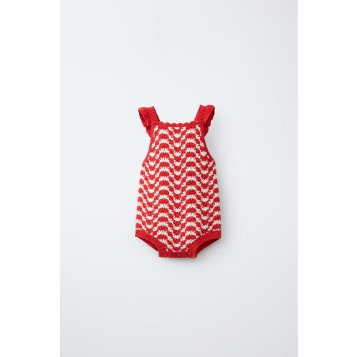 CROCHET KNIT ROMPER - Ecru / Red | ZARA United States