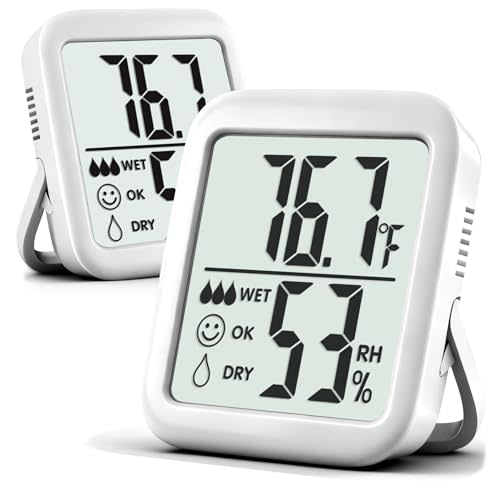 Antonki 2 Pack Room Thermometer for Home, Hygrometer Indoor Humidity Meter Gauge, Digital Temperature and Humidity Sensor Monitor for House, Terrarium, Incubator, Greenhouse - Battery Included