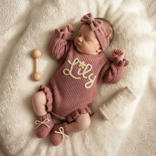 Baby Girl Romper Set, Personalized Newborn Clothes, Hand Embroidered Newborn Gift