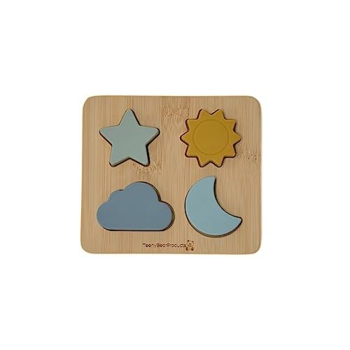 TeenyBearProducts Silicone Shape Puzzle with Bamboo Base and Silicone Block Pieces, 100% Food Grade Silicone Pieces