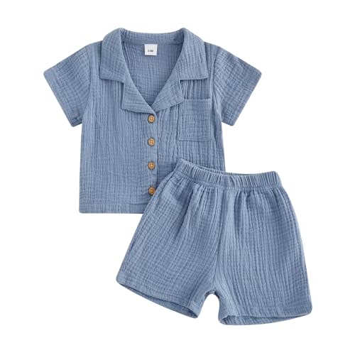 Baby Boys Clothes Set Toddler Infant Boys Button-down Shirt Tops + Cotton Gauze Shorts Summer Outfit 2PCS with Pockets