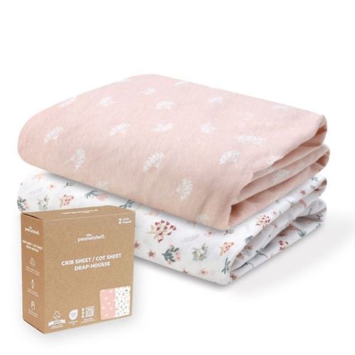 The Peanutshell Pink Bouquet, Field Floral Organic Cotton Crib Sheets for Baby Girls, 2 Pack