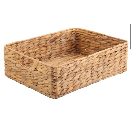 YAHUAN Water Hyacinth Storage Basket, Handwoven, 15.35L x 12W x 4.72H in, Brown