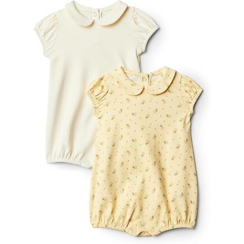 Amazon Essentials x Sofia Grainge Baby Girls' Short Sleeve Peter Pan Collar Romper, Pack of 2