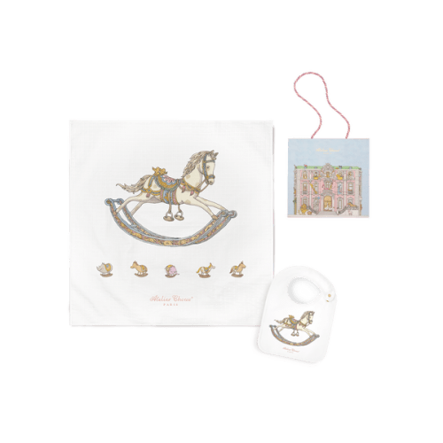 Carré & Satin Bib Set - Rocking Horse