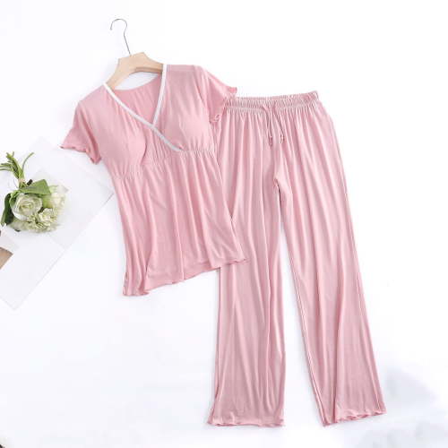 purcolt Women's Maternity Pajama Set Nursing Pjs Postpartum Breastfeeding Sleepwear Set Short Sleeve V Neck Top & Pants Pregnancy Loungewear