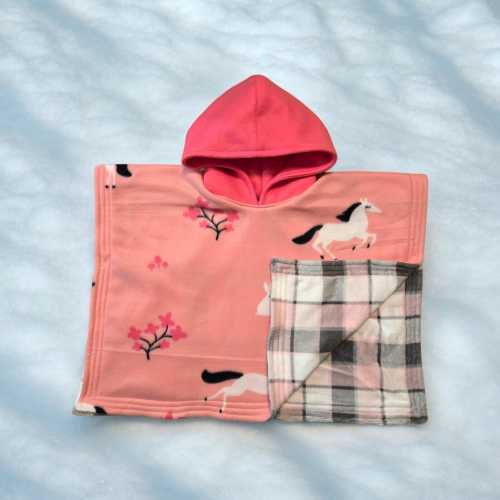 Hooded Car Seat Safe Poncho Personalized Reversible Carka Baby Infant Toddler Soft Warm Fleece Pink Plaid Horse Flowers